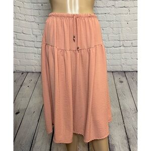 Bobeau Tiered Pink Salmon Skirt With Drawstring Size L